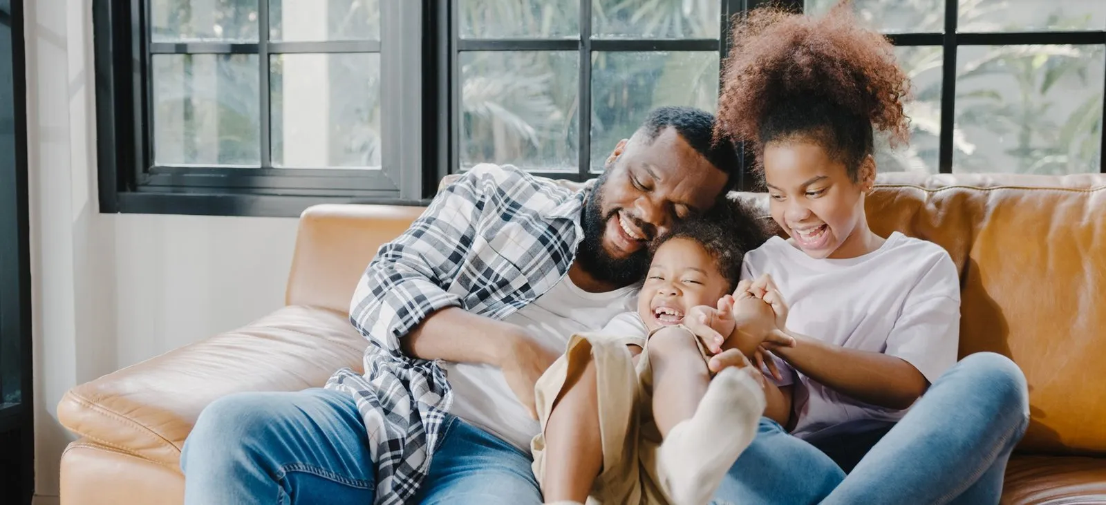 Family sharing a relaxed moment at home